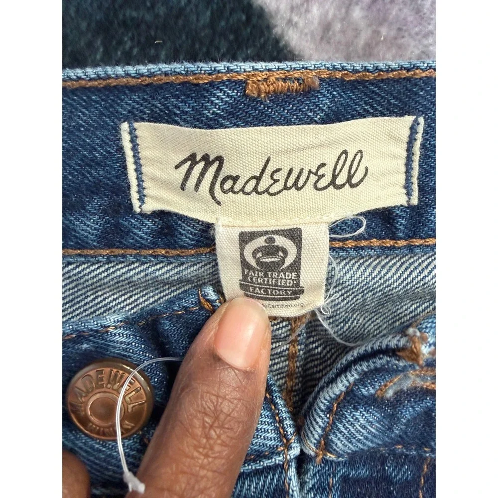 Madewell The Brynn Long Short Denim Cutoff Shorts Blue 25 Button Fly Distressed